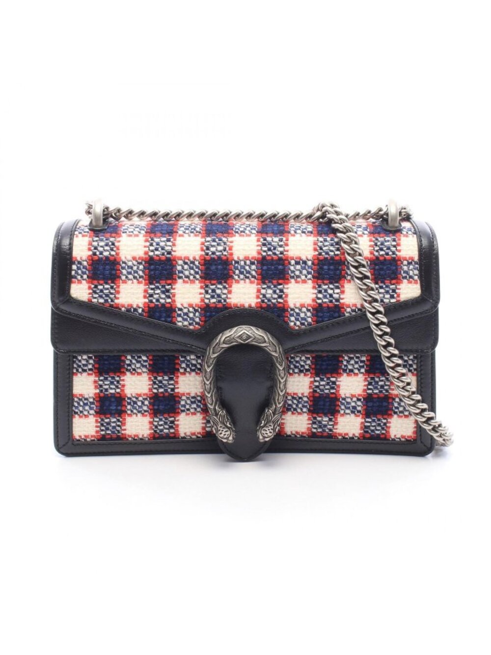 Gucci Shoulder Bag Dionysus Black Plaid Fabric Leather Small